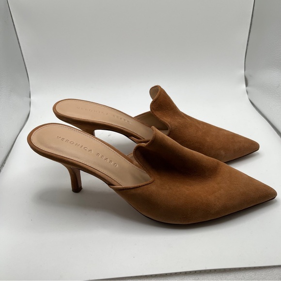 Veronica Beard Miriam Mule Tan leather suede size 8.5M slip on heels women - Picture 5 of 11